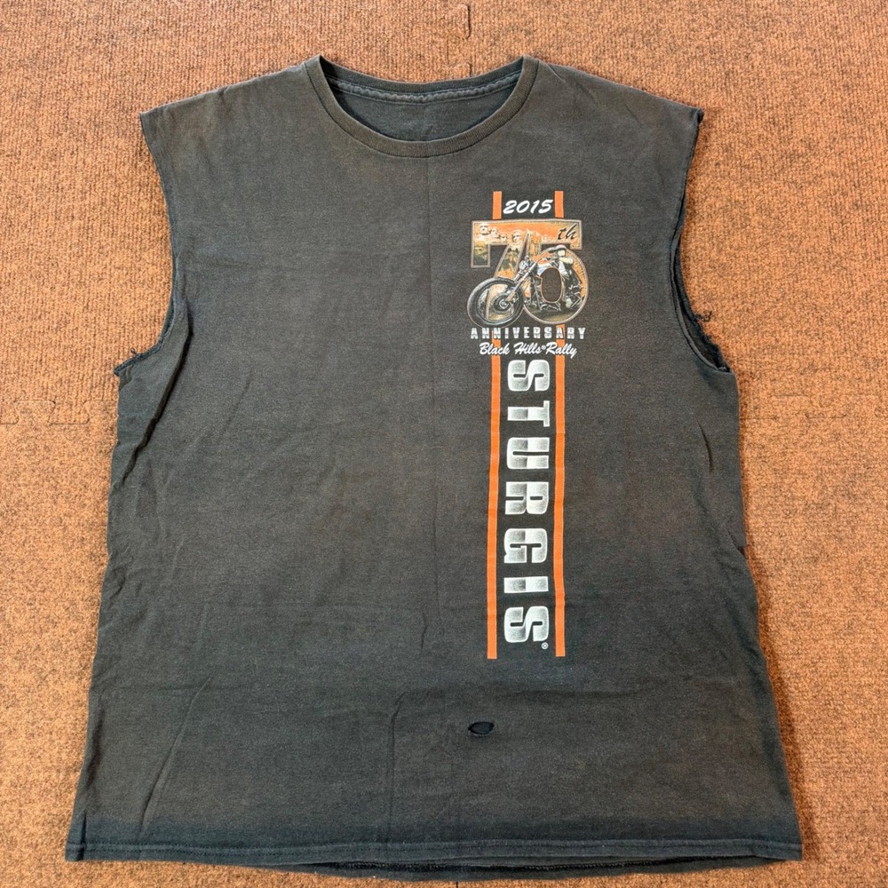 Sturgis 2015 75th Anniversary Black Hills Rally Muscle Tank Top Faded Black XL